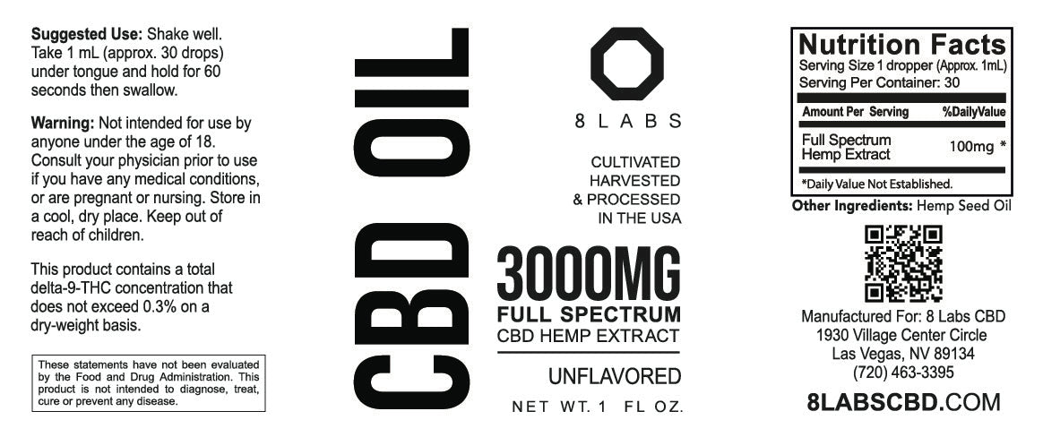 Unflavored Full Spectrum Organic CBD Oil 3000MG